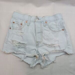 Levi's 501 Light Blue Distressed Shorts Women's Size 24 Modern Boho Mid Rise